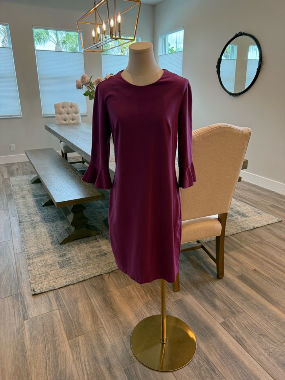 Banana Republic Fuschia Long-Sleeve Shift Dress with Ruffle Cuffs (like new!)